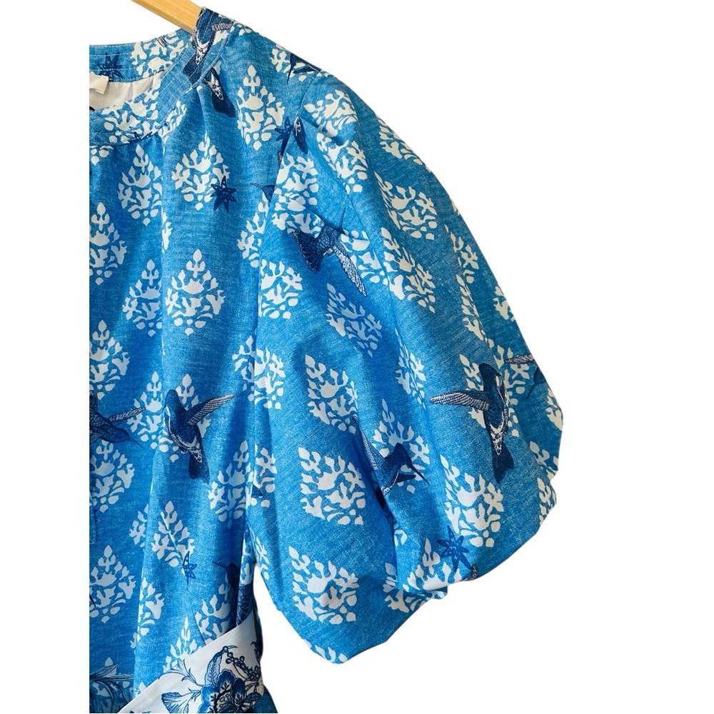 A LOVES A Cobalt Blue Puff Sleeve Tie Waist Cotton Dress Cottagecore Small NWT - Picture 4 of 11